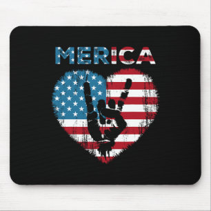 Merica Rock Sign 4th Of July American Flag Usa Men Mouse Pad