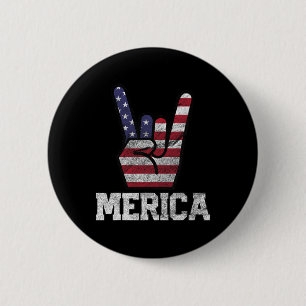 Merica Rock Sign 4th Of July Vintage American Flag 6 Cm Round Badge