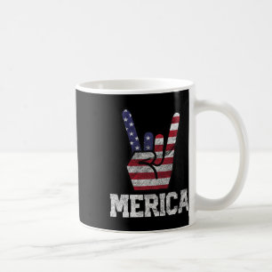 Merica Rock Sign 4th Of July Vintage American Flag Coffee Mug