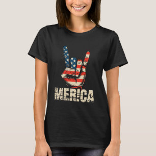 Merica Rock Sign 4th of July Vintage American Flag T-Shirt