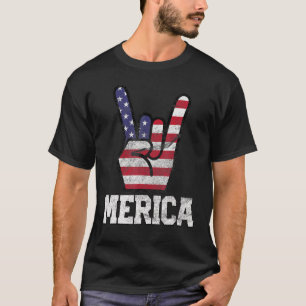 Merica Rock Sign 4th Of July Vintage American Flag T-Shirt