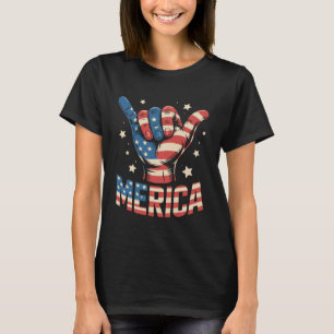 Merica Rock Sign 4th of July Vintage American Flag T-Shirt