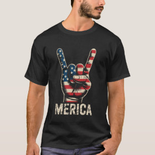 Merica Rock Sign 4th of July Vintage American Flag T-Shirt