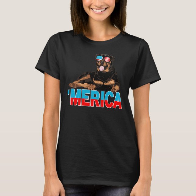 Merica Rottweiler American Flag Sunglasses 4th Of  T-Shirt (Front)