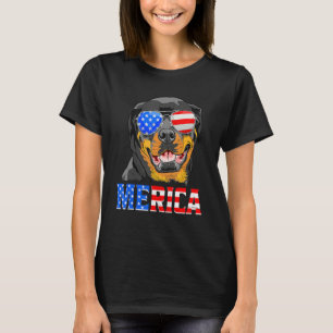 Merica Rottweiler Dog American Flag 4th Of July T-Shirt