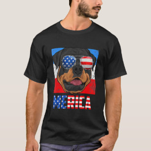 Merica Rottweiler Dog American Flag Sunglasses 4th T-Shirt