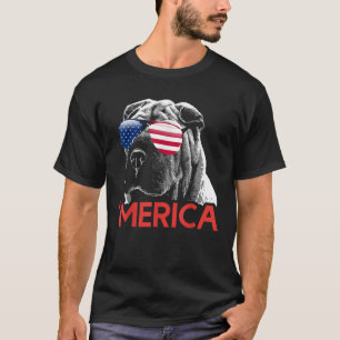 Merica Shar Pei American Flag 4th of July T-Shirt