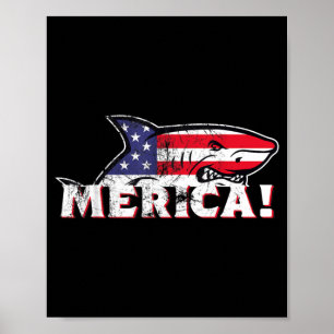 Merica Shark 4th of July Independence Day American Poster