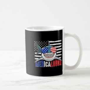 Merica Shark Funny 4th of July Megalodon American Coffee Mug