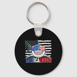 Merica Shark Funny 4th of July Megalodon American Key Ring