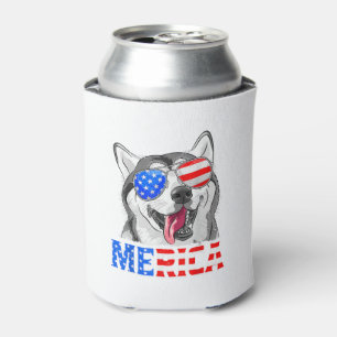 Merica Siberian Husky Dog American Flag 4th Of Jul Can Cooler