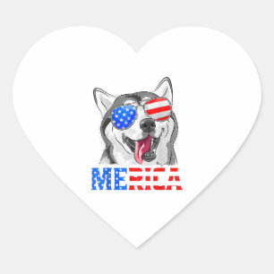 Merica Siberian Husky Dog American Flag 4th Of Jul Heart Sticker