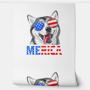 Merica Siberian Husky Dog American Flag 4th Of Jul Wallpaper