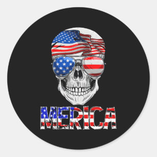 Merica Skull 4Th Of July American Flag Patriotic Classic Round Sticker