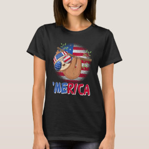   Merica Sloth Usa Flag Sunglasses Headband 4th Of T-Shirt