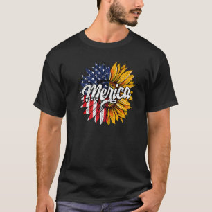 Merica Sunflower USA America Flag Premium T-Shirt