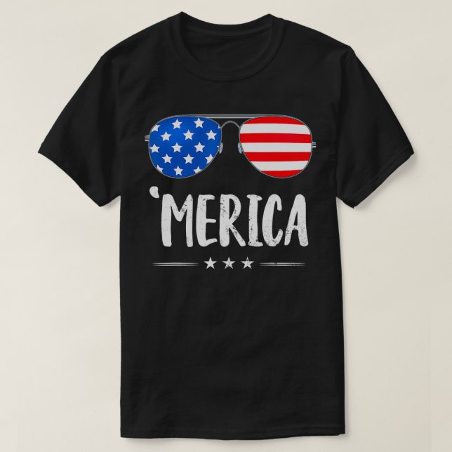 Merica Sunglasses 4th of July Boys Girls USA Flag  T-Shirt (Design Front)