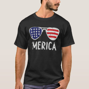 Merica Sunglasses 4th Of July USA Flag Patriotic V T-Shirt
