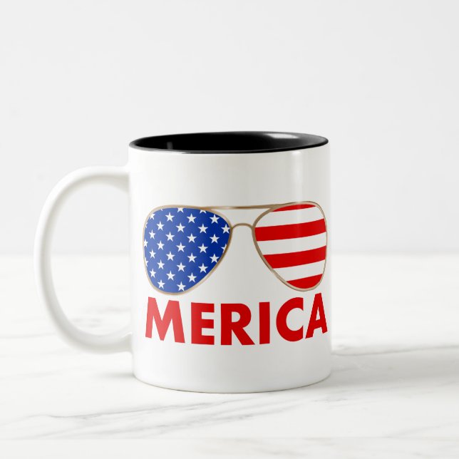 merica sunglasses Two-Tone coffee mug (Left)
