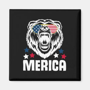 Merica Sungles 4th Of July American Flag Bear Desi Magnet