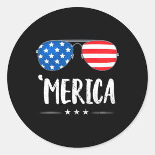 Merica Sungles 4th Of July Boys Girls Usa Flag Pat Classic Round Sticker
