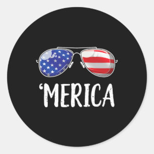 Merica Sungles 4th Of July Men Women Usa American Classic Round Sticker