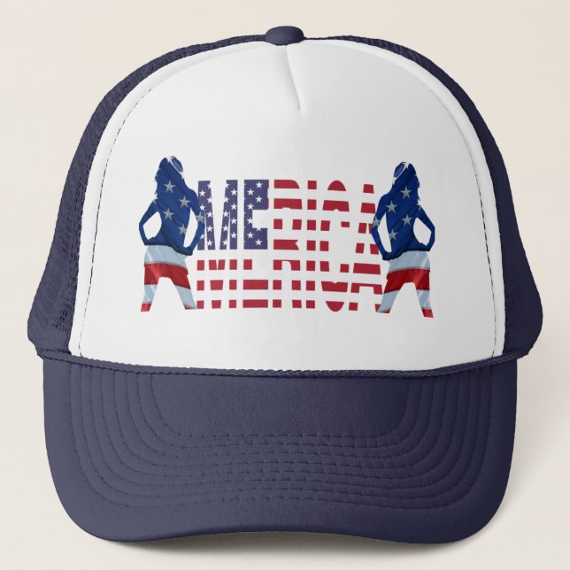 Merica text with flag & girls trucker hat (Front)