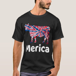 Merica Tie Dye Cow 4th Of July Cow Farmer Patrioti T-Shirt