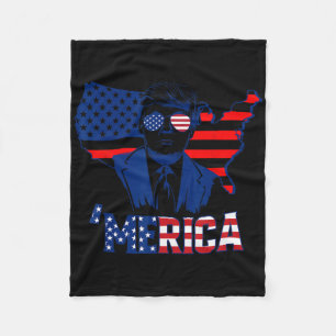 Merica Trump 4th Of July Trump American Flag Men W Fleece Blanket