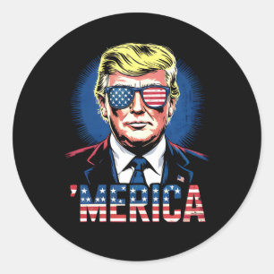 Merica Trump 4th Of July US Vintage Retro Classic Round Sticker