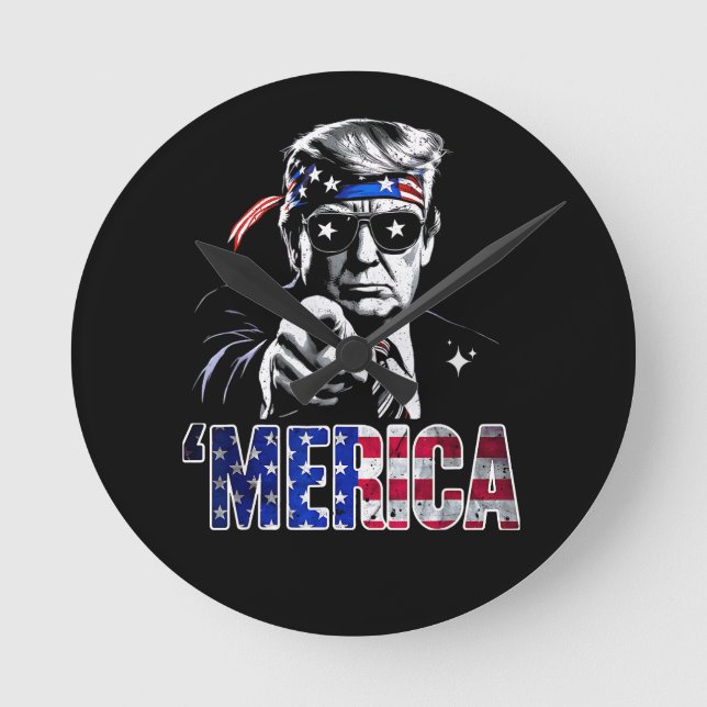 Merica Trump American Flag USA Round Clock (Front)