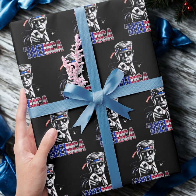 Merica Trump American Flag USA Wrapping Paper (Creator Uploaded)