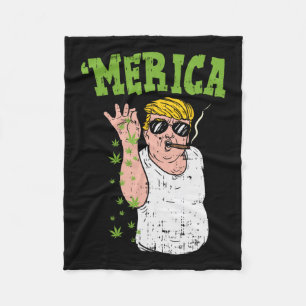 Merica Trump Bae Smoking Weed Funny Stoner Gift  Fleece Blanket