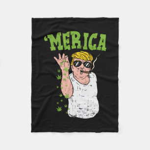 Merica Trump E Smoking Weed Funny Stoner Gift Fleece Blanket