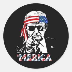 Merica Trump Happy 4th Of July Trump American Flag Classic Round Sticker