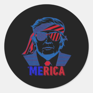 Merica Trump Happy 4th Of July Trump American Flag Classic Round Sticker