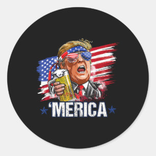 Merica Trump Happy 4th Of July Trump American Flag Classic Round Sticker