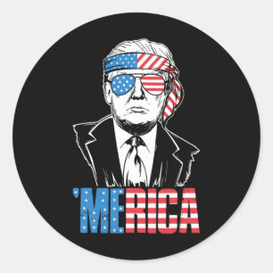 Merica Trump Happy 4th Of July Trump American Flag Classic Round Sticker