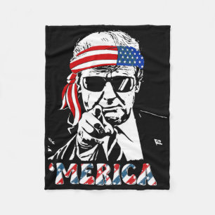 Merica Trump Happy 4th Of July Trump American Flag Fleece Blanket