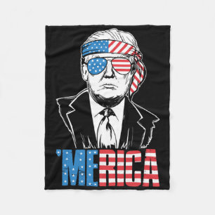 Merica Trump Happy 4th Of July Trump American Flag Fleece Blanket