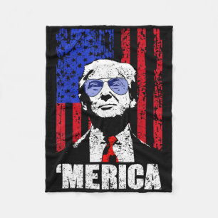 Merica Trump Happy 4th Of July Trump American Flag Fleece Blanket