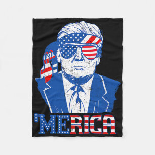 Merica Trump Happy 4th Of July Trump American Flag Fleece Blanket