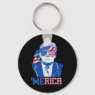 Merica Trump Happy 4th Of July Trump American Flag Key Ring