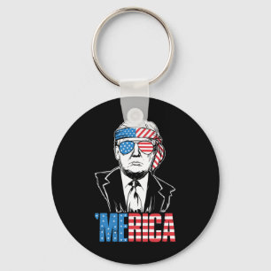 Merica Trump Happy 4th Of July Trump American Flag Key Ring