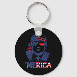 Merica Trump Happy 4th Of July Trump American Flag Key Ring