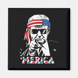 Merica Trump Happy 4th Of July Trump American Flag Magnet