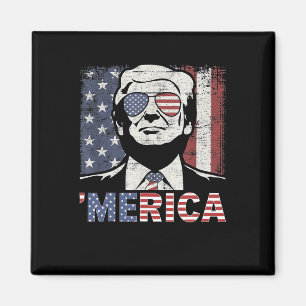 Merica Trump Happy 4th Of July Trump American Flag Magnet