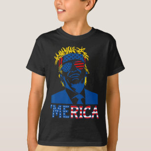Merica Trump Happy 4th Of July Trump American Flag T-Shirt
