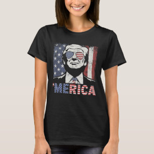 Merica Trump Happy 4th Of July Trump American Flag T-Shirt