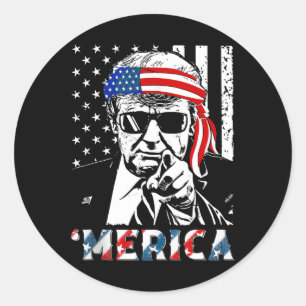 Merica Trump Happy 4th Of July Usa Patriotic Men W Classic Round Sticker